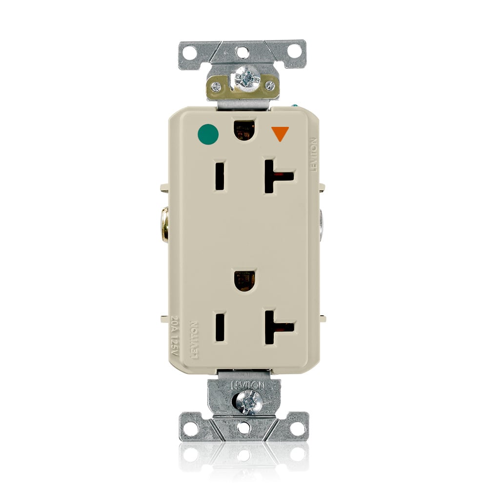 D8300-IGI Decora Plus D8300-IG Duplex Heavy Duty Isolated Self-Grounding Smooth Face Straight Blade Receptacle, 125 V AC, 20 A, 2 Poles, 3 Wires, Ivory