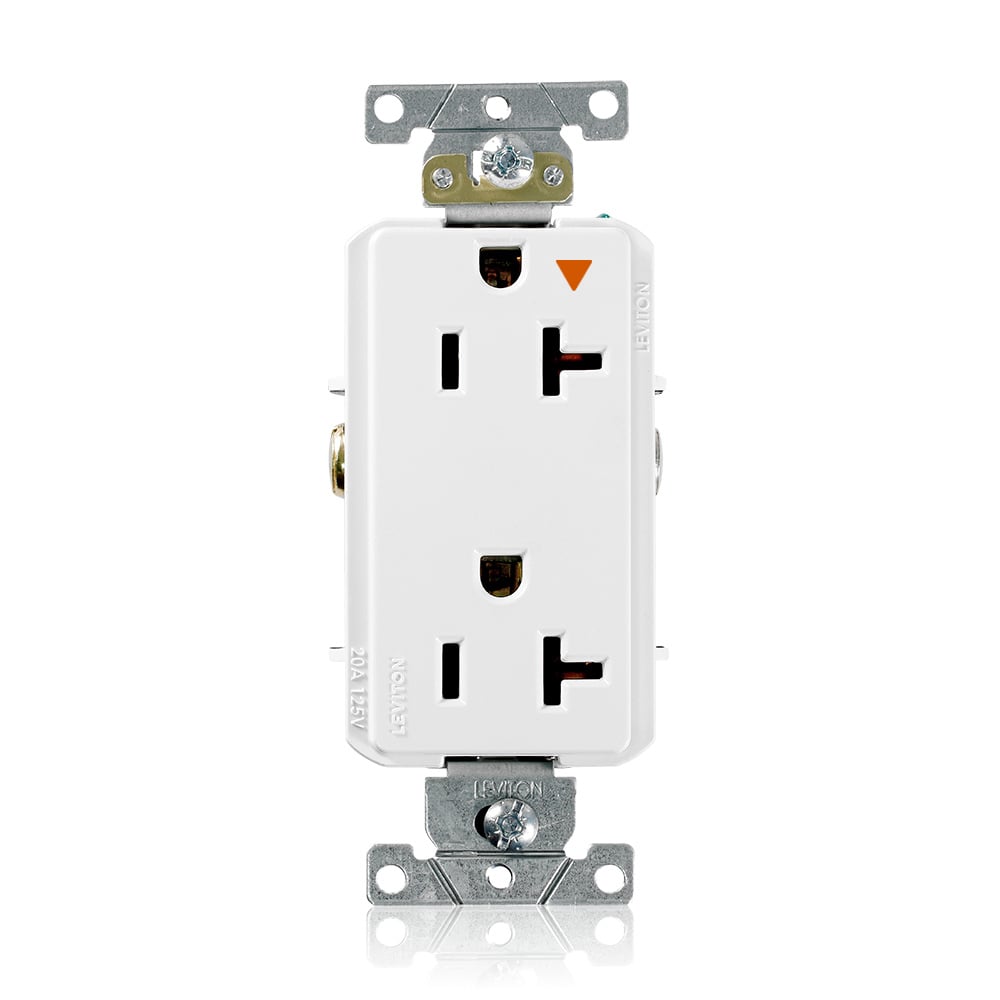 16362-WIG Decora Plus 16362-IG Duplex Heavy Duty Isolated Self-Grounding Smooth Face Straight Blade Receptacle, 125 V AC, 20 A, 2 Poles, 3 Wires, White