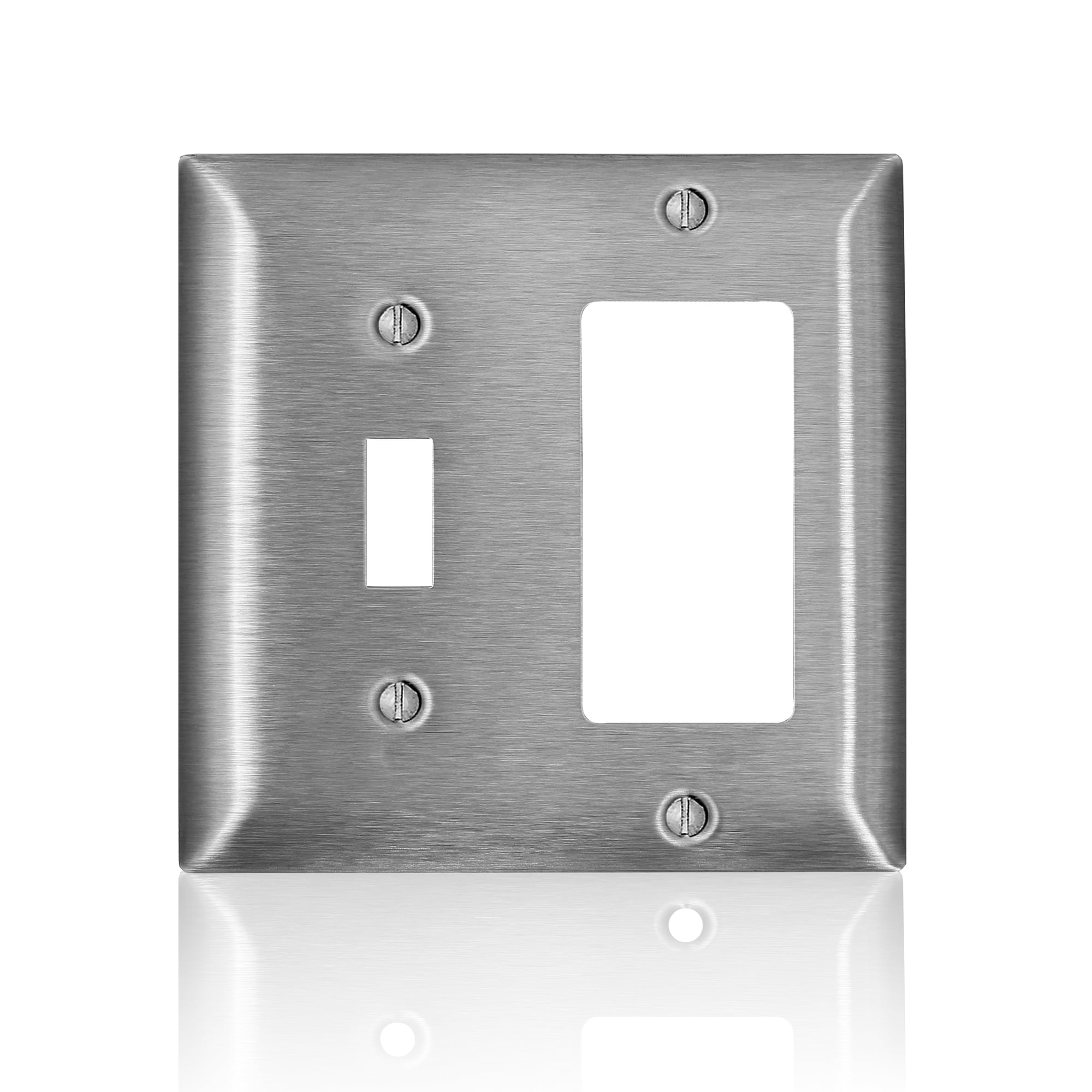 SL126 Decora C Series Magnetic Standard Wall Plate, 2 Gangs, 4.6 in W x 4.54 in H, 430 Stainless Steel, Silver