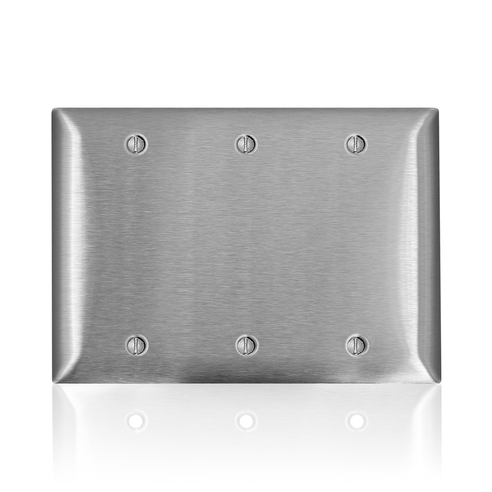 SS33-40 C Series Non-Magnetic Standard Wall Plate, 3 Gangs, 6.41 in W x 4.54 in H, 302/304 Stainless Steel, Silver