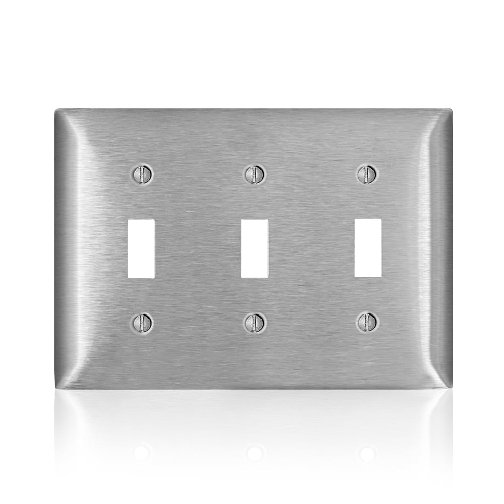 SS3-40 C Series Non-Magnetic Standard Wall Plate, 3 Gangs, 6.41 in W x 4.54 in H, 302/304 Stainless Steel, Silver