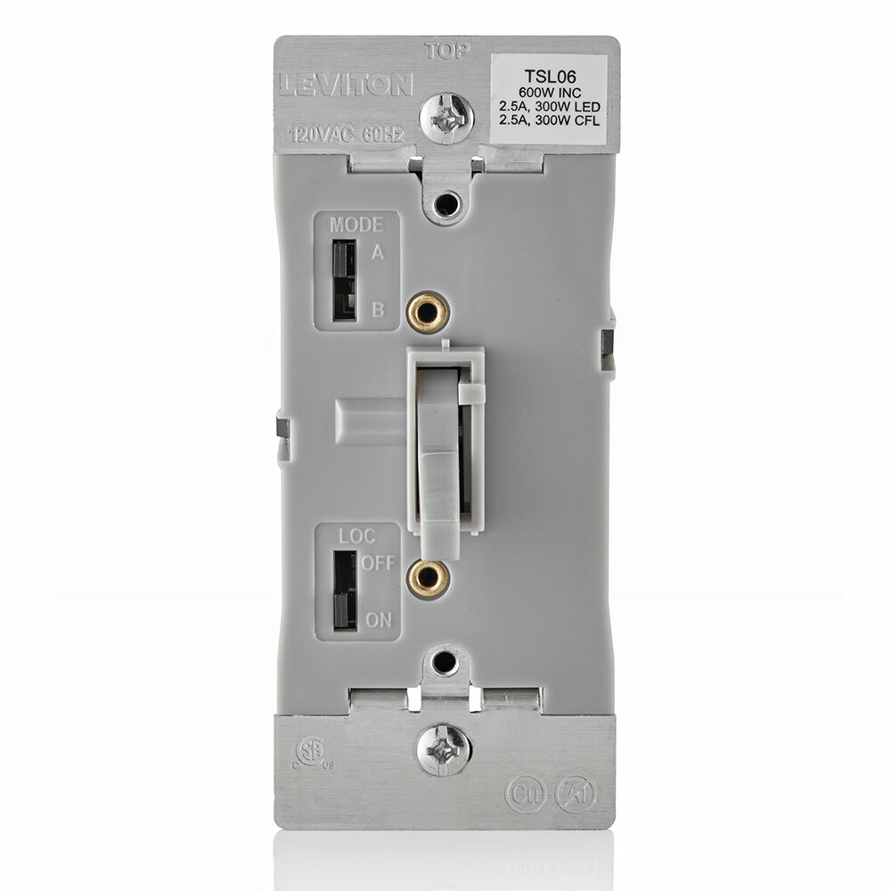 TSL06-1LG 3-Way Electro-Mechanical Universal Dimmer Switch With Locator Light, 120 V AC, 1 Poles, Gray