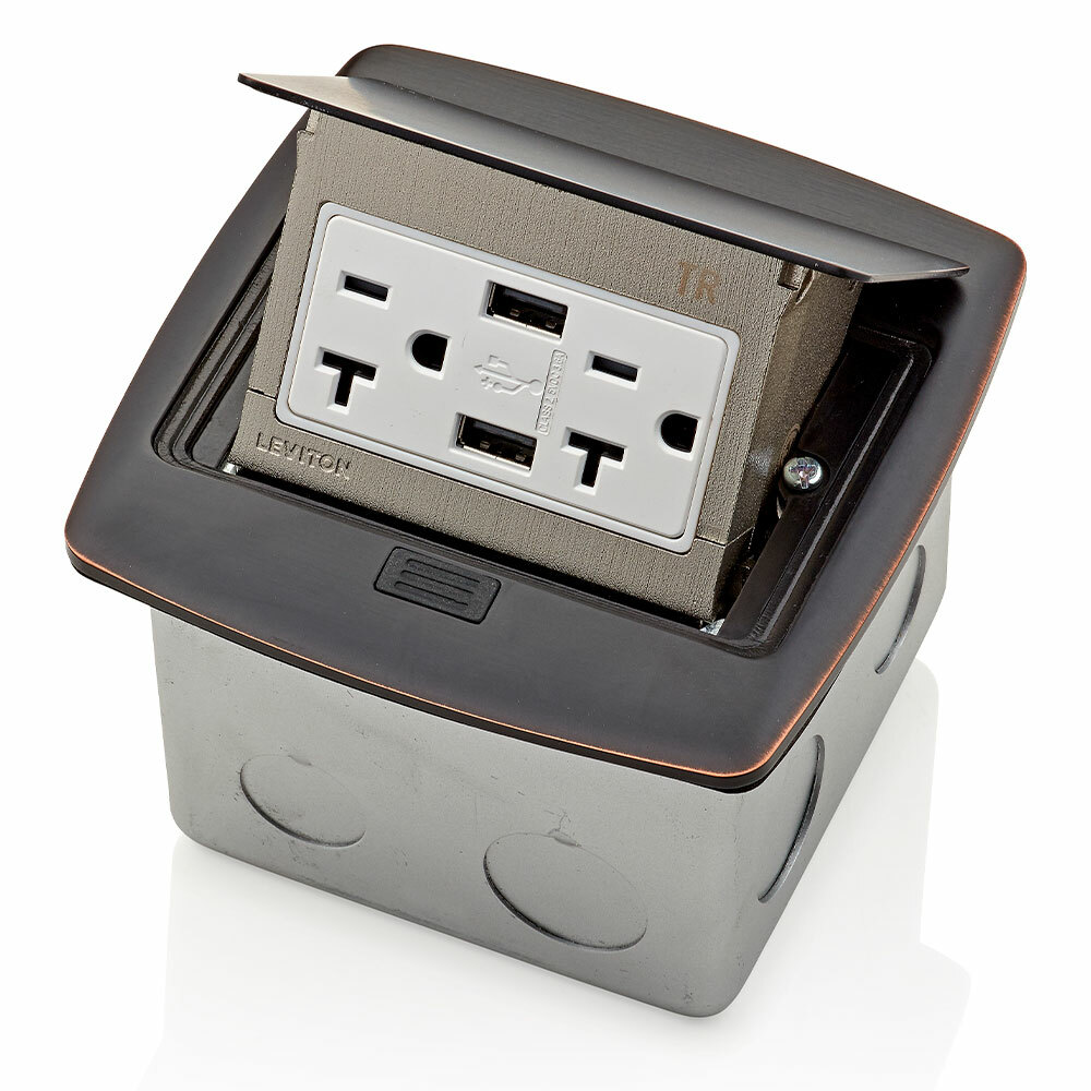 PFUS2-BZ Pop-Up Floor Box With 125 VAC, 15 A Combination Duplex Receptacle and USB Charger, Steel