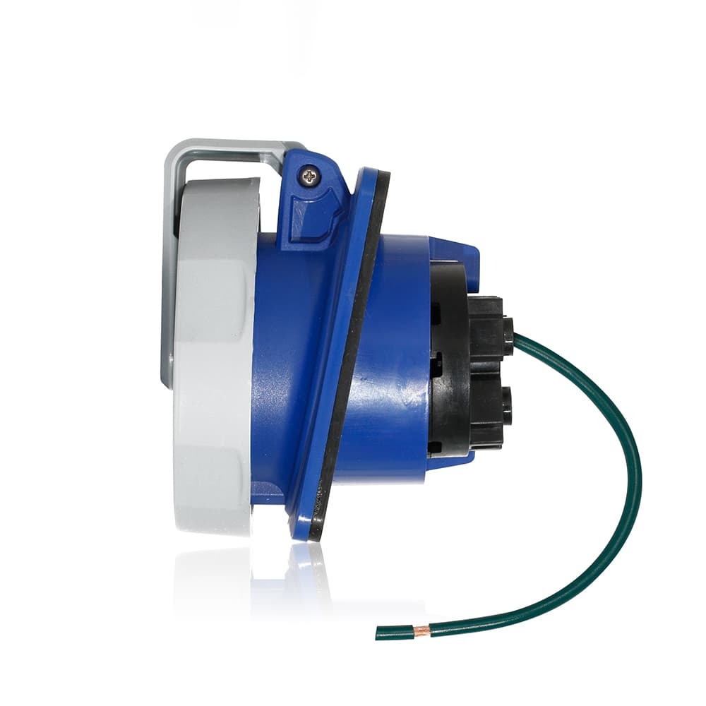 430R9WLEV 3-Phase 9-Clock Position Dust/Watertight Pin and Sleeve Receptacle, 250 V AC, 30 A, 3 Poles, 4 Wires, Blue