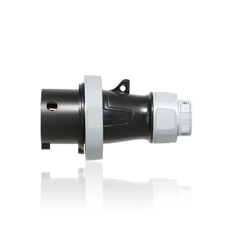 430P5WLEV 3-Phase Watertight Pin and Sleeve Plug With Standard Clamp, 600 V AC, 30 A, 3 Poles, 4 Wires, Black