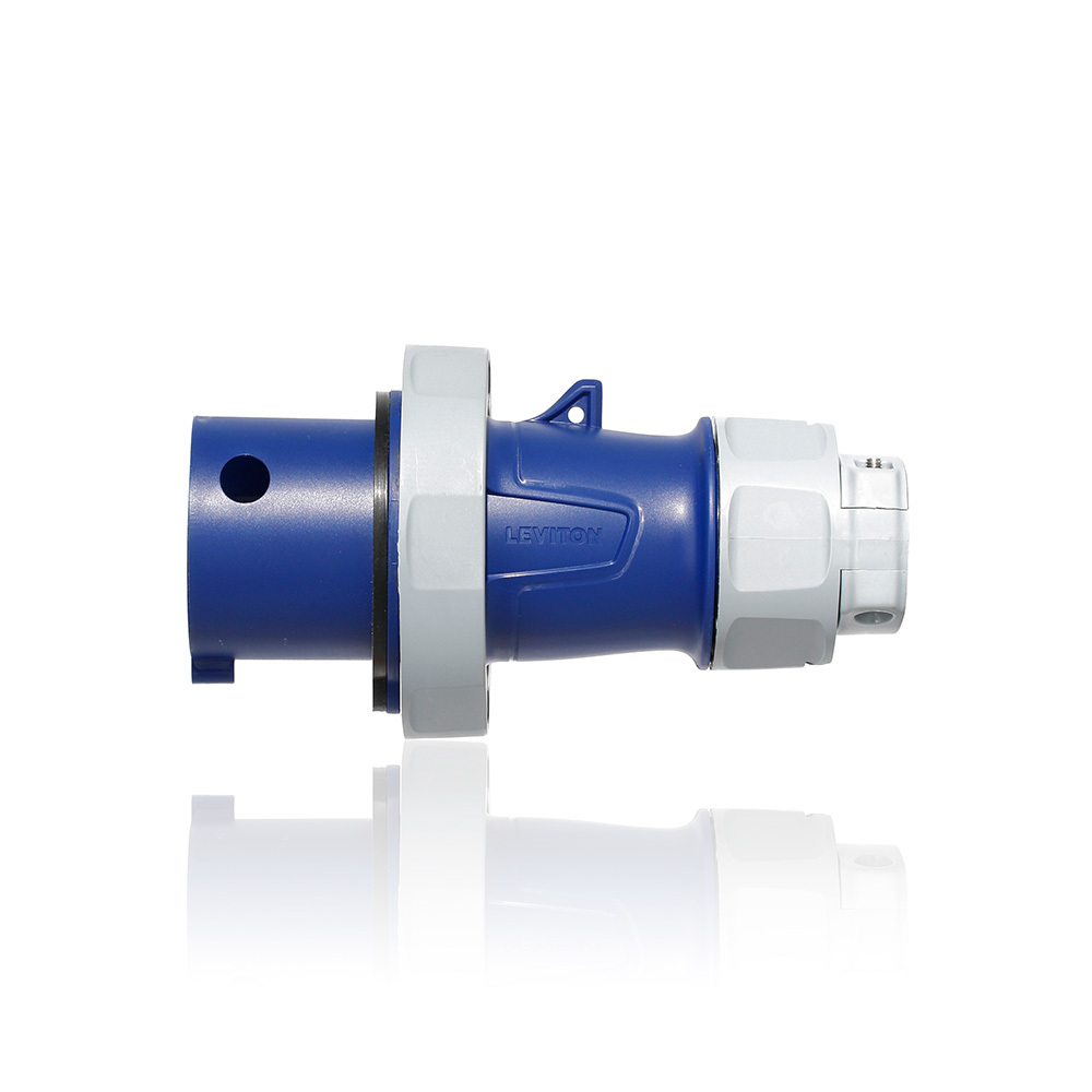 430P9WLEV 3-Phase Watertight Pin and Sleeve Plug With Standard Clamp, 250 V AC, 30 A, 3 Poles, 4 Wires, Blue