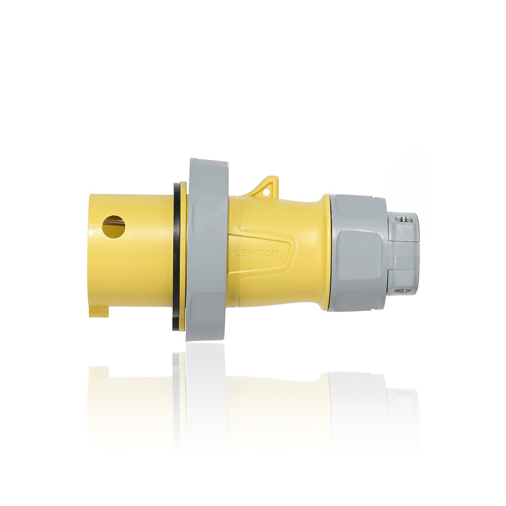 330P4WLEV 3-Phase Watertight Pin and Sleeve Plug With Standard Clamp, 125 V AC, 30 A, 2 Poles, 3 Wires, Yellow