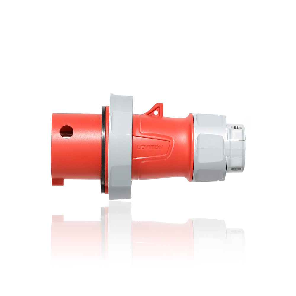 330P7WLEV 3-Phase Watertight Pin and Sleeve Plug With Standard Clamp, 480 V AC, 30 A, 2 Poles, 3 Wires, Red