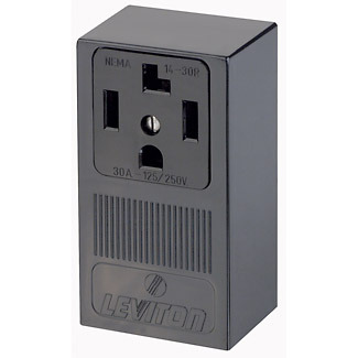 55054-P00 Grounding Single Straight Blade Receptacle, 125/250 V AC, 30 A, 3 Poles, 4 Wires, Black
