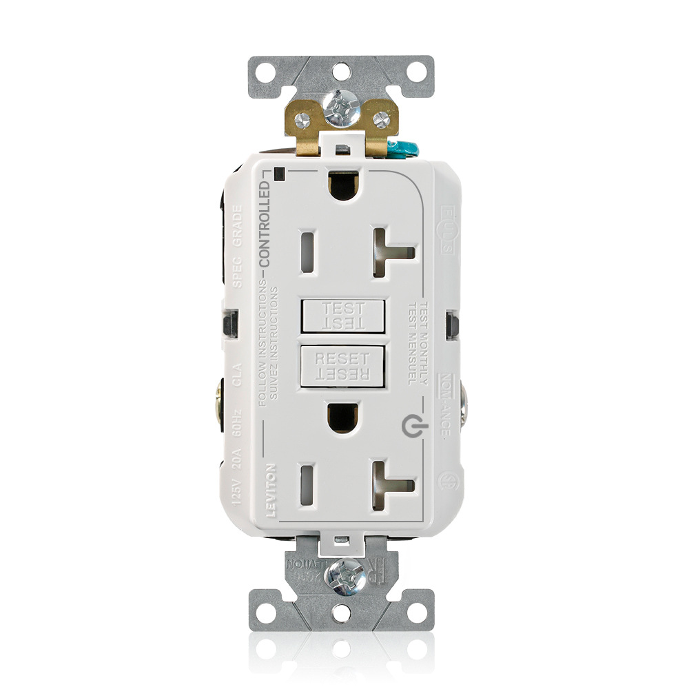 G5362-2TW SmartlockPro Dual Mark Controlled Extra Heavy Duty Self-Grounding Self-Test Tamper-Resistant Weather-Resistant GFCI Duplex Receptacle, 125 V AC, 20 A, 2 Poles, 3 Wires, White
