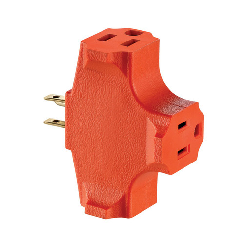 694-OR 2-Pole 3-Wire Grounded Heavy Duty Single-to-Triple Adapter, 125 V AC, 15 A
