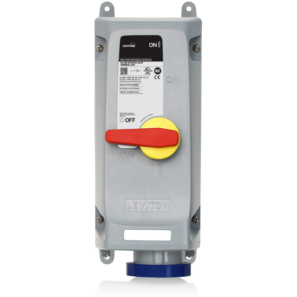 560MI9WLEV Non-Fused Watertight Pin and Sleeve Mechanical Interlock, 120/208 V AC, 60 A, 4 Poles, 5 Wires