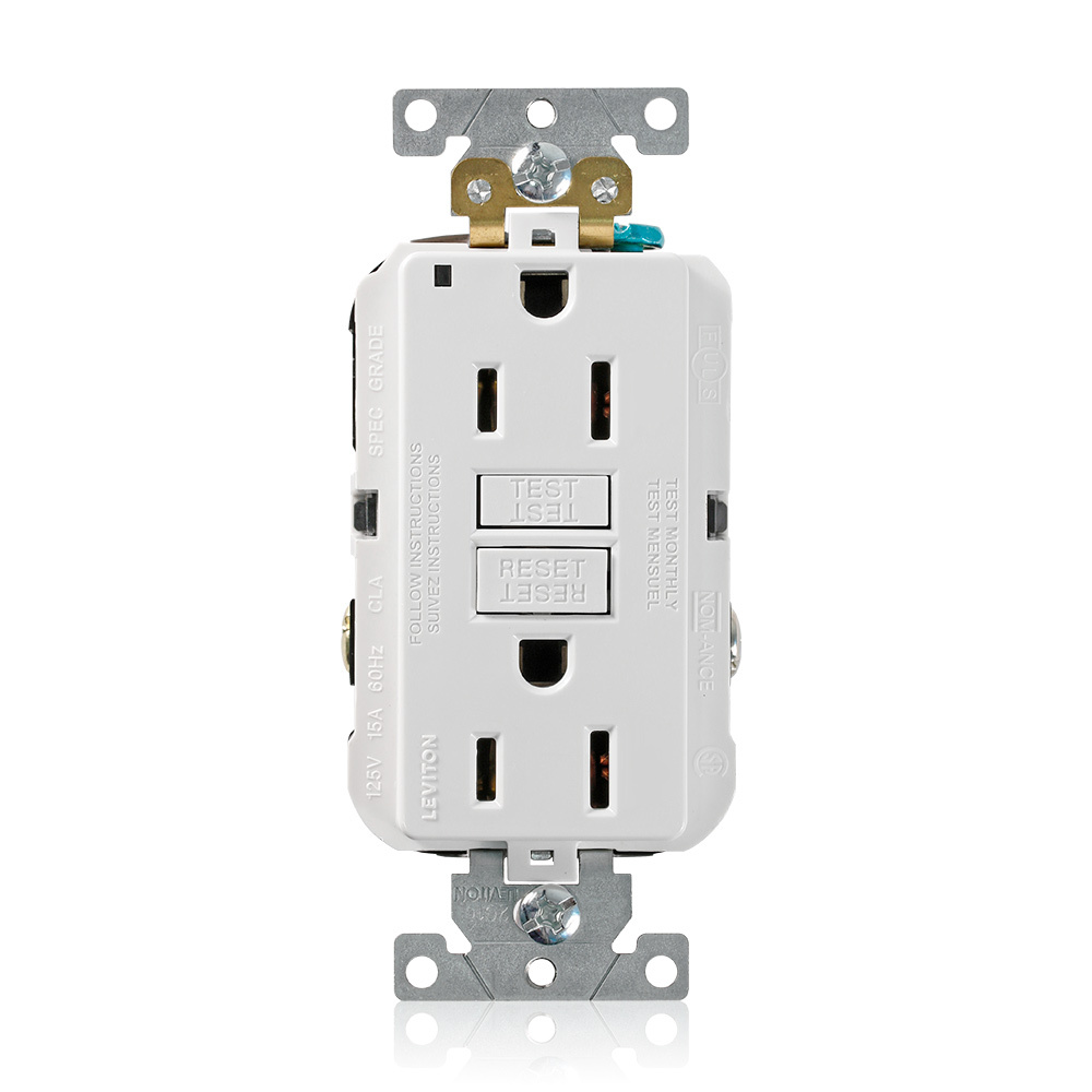 G5262-W SmartlockPro Duplex Extra Heavy Duty Self-Test Self-Grounding Non-Tamper-Resistant GFCI Receptacle, 125 V AC, 15 A, 2 Poles, 3 Wires, White