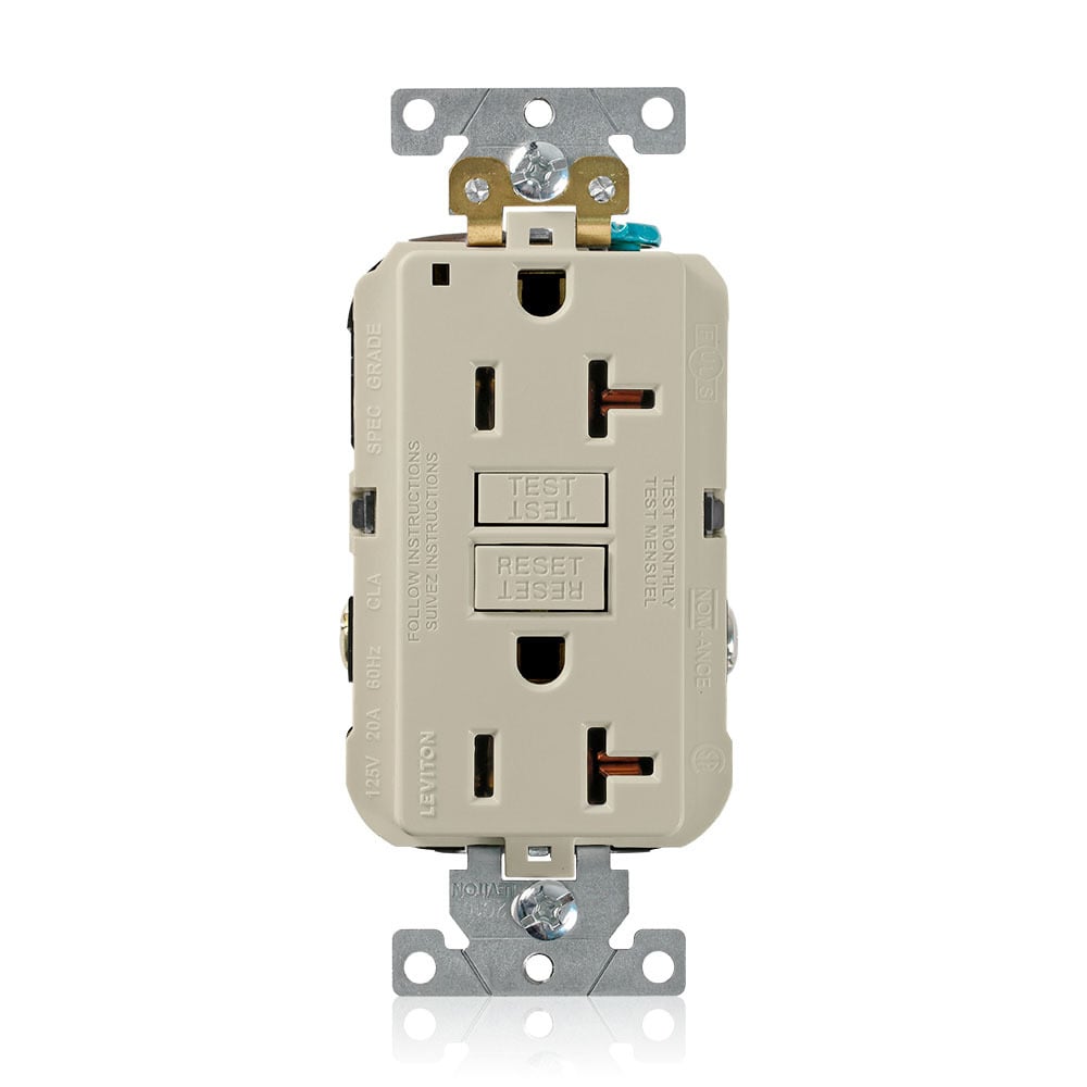 G5362-I SmartlockPro Duplex Extra Heavy Duty Self-Test Self-Grounding Non-Tamper-Resistant GFCI Receptacle, 125 V AC, 20 A, 2 Poles, 3 Wires, Ivory
