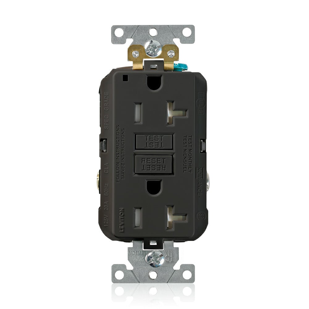 G5362-TE SmartlockPro Duplex Extra Heavy Duty Self-Test Self-Grounding Tamper-Resistant GFCI Receptacle, 125 V AC, 20 A, 2 Poles, 3 Wires, Black
