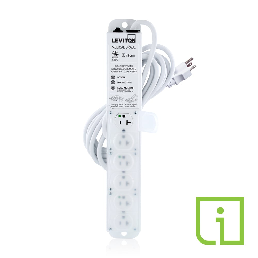 53C6M-2S5 Current Monitoring Surge Protected Power Outlet Strip With Load Monitoring Inform Technology, Locking Cover, 125 V AC, 20 A, 6 Outlets, 15 ft L Cord, Surface Mount