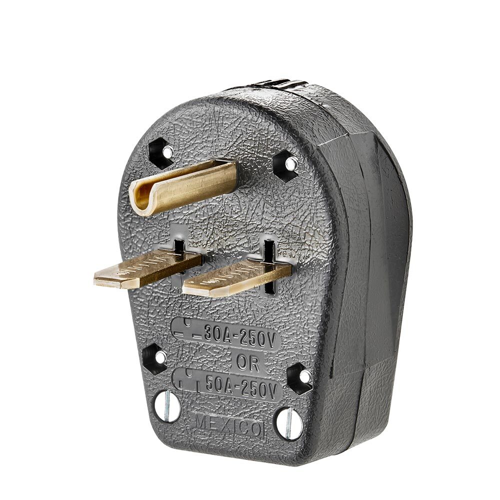 931-E Grounding Straight Blade Angle Plug, 250 V AC, 30/50 A, 2 Poles, 3 Wires, Black