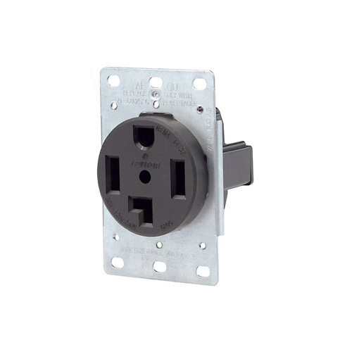 278-BBK Flush Mount Grounding Single Straight Blade Receptacle, 125/250 V AC, 30 A, 3 Poles, 4 Wires, Black