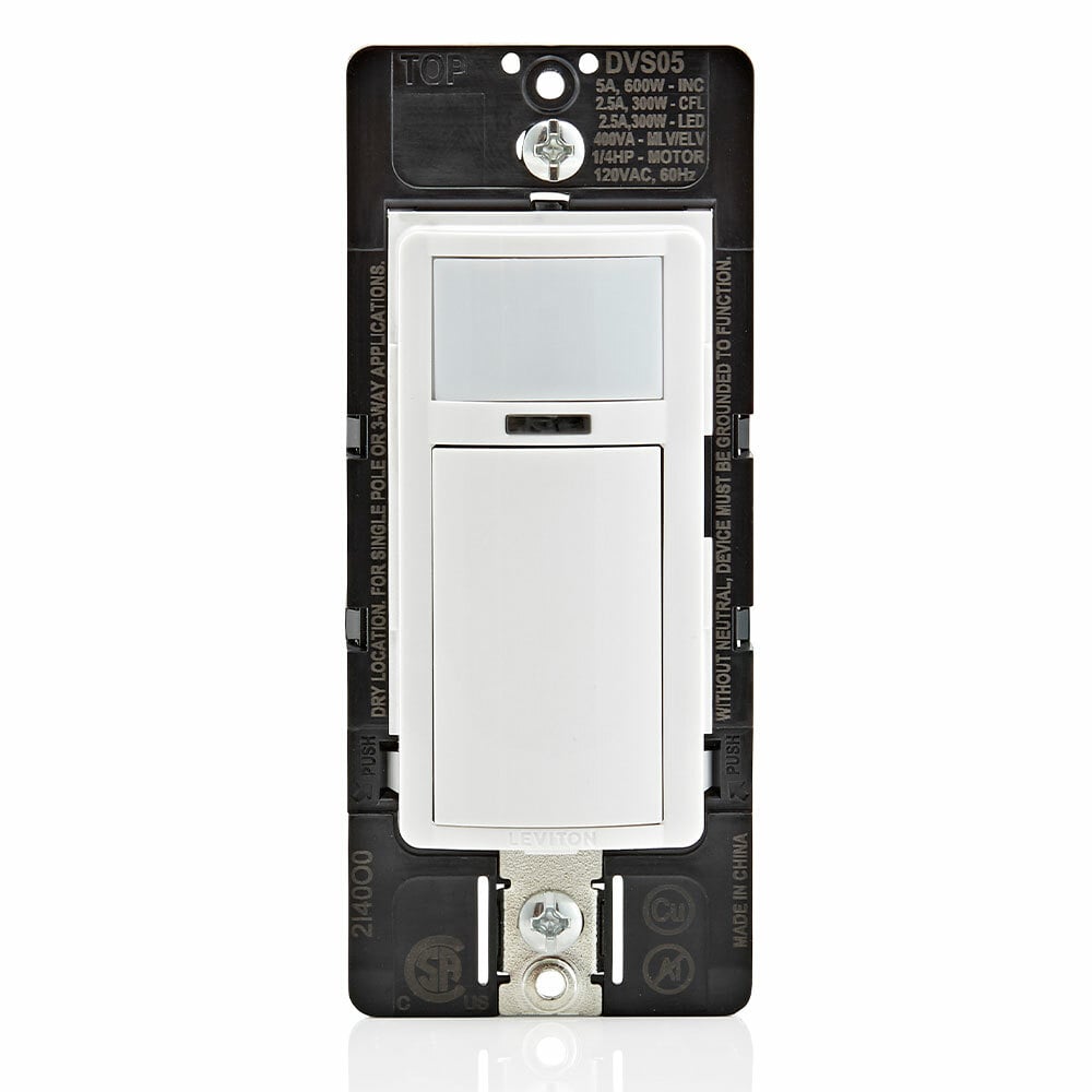 DVS05-1LZ Decora 1-Pole 3-Way Relay Vacancy Motion Sensor, 120 V AC, Passive Infrared Sensor, 900 sq-ft Coverage, 180 deg Viewing