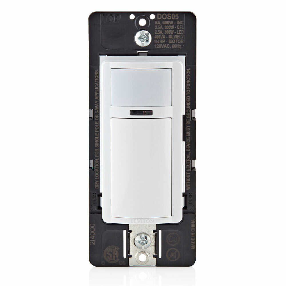 DOS05-1LZ Decora 1-Pole 3-Way Relay Occupancy Motion Sensor, 120 V AC, Passive Infrared Sensor, 900 sq-ft Coverage, 180 deg Viewing