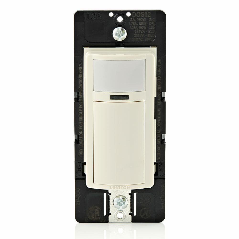 DOS02-1LT Decora 1-Pole Relay Occupancy Motion Sensor, 120 V AC, Passive Infrared Sensor, 900 sq-ft Coverage, 180 deg Viewing