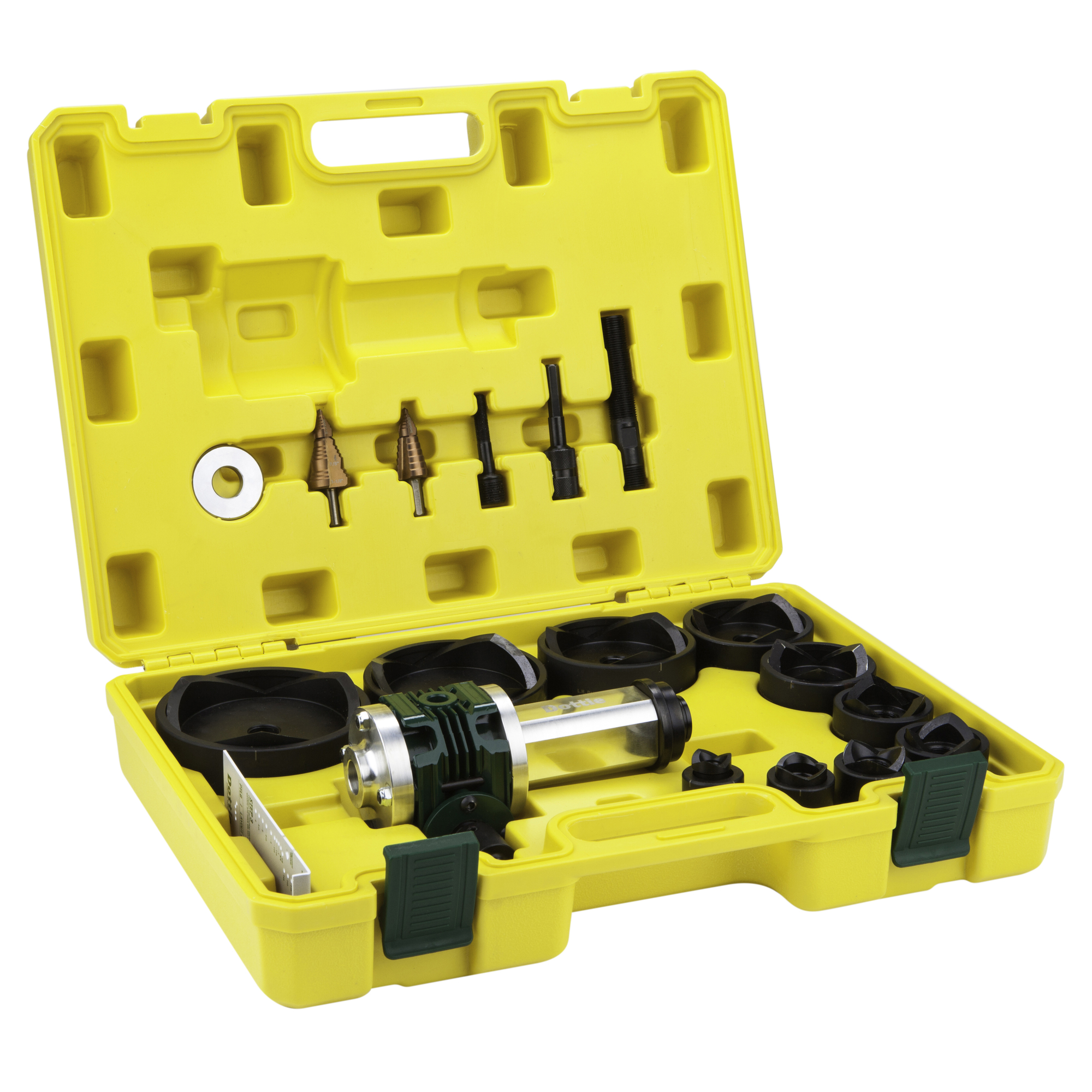 GPTK2 Punch Tool Kit, Replaceable 7/16 in Quick Change Hex Adapter, 19 Pieces, For Use With Hole-Making in Steel & Stainless Steel, S45C Steel & Aluminum Alloy, Green/Black, Metallic