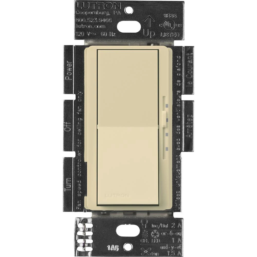 DVFSQ-LF-IV Diva 3-Speed Fan Control and On/Off Light Switch, 1.5 Amp Fan, 1 Amp LED, 1 Pole/3-Way, No Neutral Required, 120V, Ivory