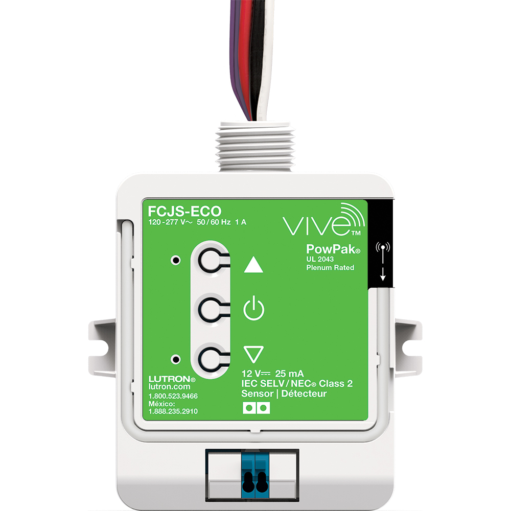 FCJS-ECO Vive 0-10V PowPak Wireless Fixture Control Module for Ecosystem Ballasts and Drivers, 1 Amp Switching, 14V, 6 mA sink/source, 120-277V
