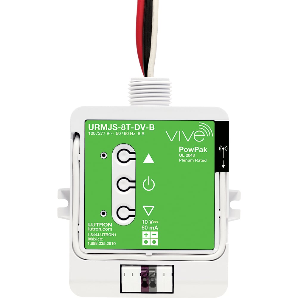 URMJS-8T-DV-B Vive PowPak 0-10V Dimming Module, BAA Compliant, 8 Amp Switching, 60 mA sink, Threaded Knockout and Front Terminals, 120/277V