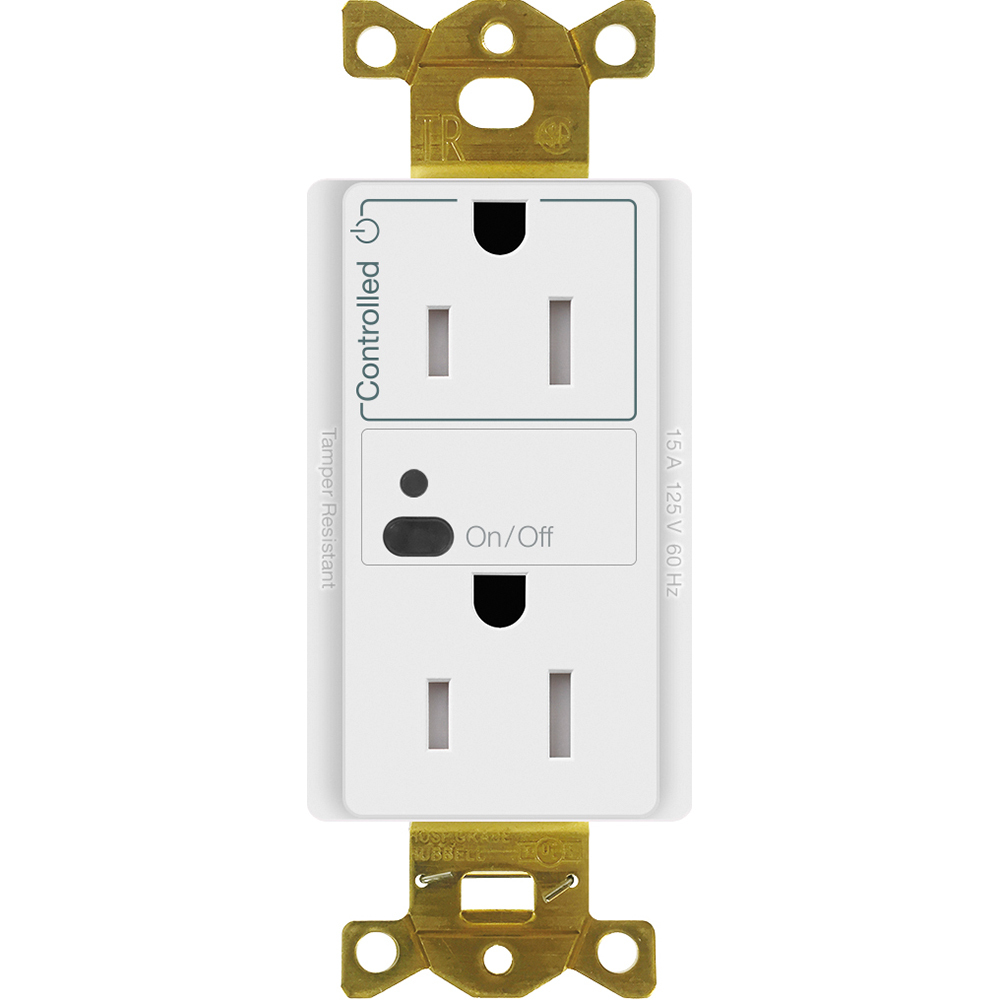 CAR2S-15-STR-WH Vive RF Wireless Receptacle, 15 Amp Split Half Switching Duplex, Decorator-Style Outlet, Gloss, White