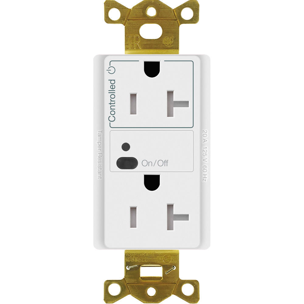 CAR2S-20-STR-WH Vive RF Wireless Receptacle, 20 Amp Split Half Switching Duplex, Decorator-Style Outlet, Gloss, White