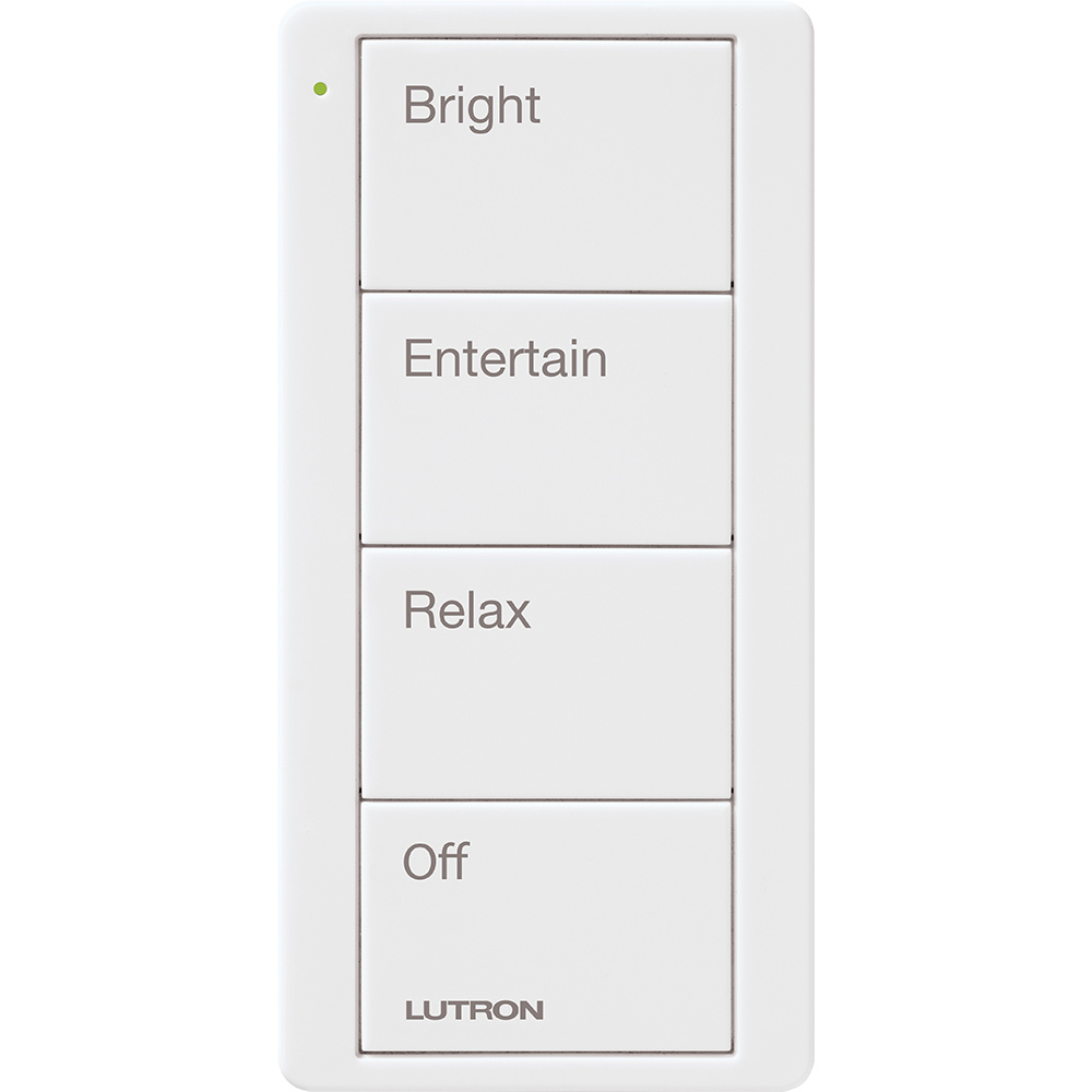 PJ2-4B-GWH-P03 4-Button Scene Keypad Pico Smart Remote with Any Room Text Engraving, White