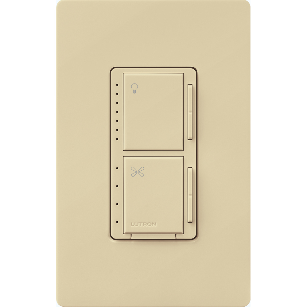 MACL-LFQH-IV Maestro Dual LED+ Dimmer and 4-Speed Fan Control, No Neutral Required, 1.5 Amp Fan, 75W LED Light, 120V, 1 Pole, Ivory