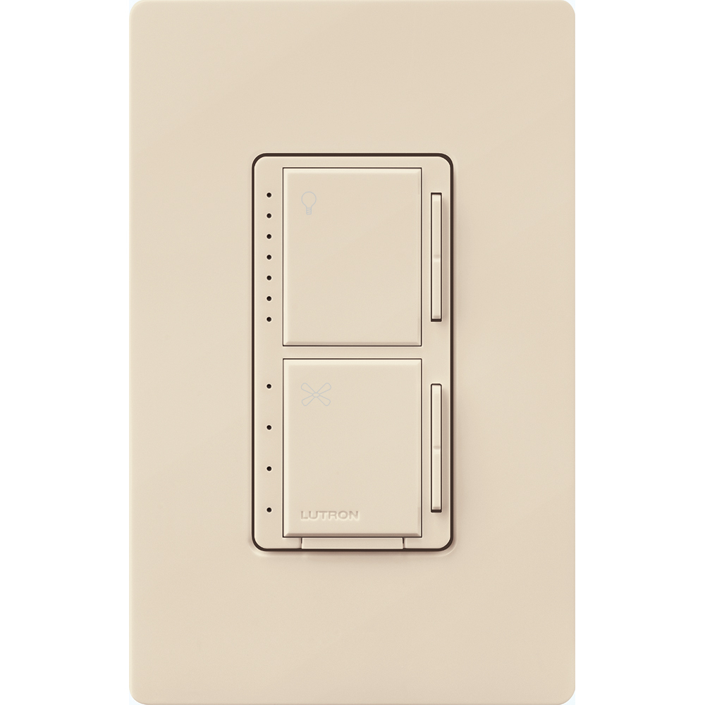 MACL-LFQH-LA Maestro Dual LED+ Dimmer and 4-Speed Fan Control, No Neutral Required, 1.5 Amp Fan, 75W LED Light, 120V, 1 Pole, Light Almond