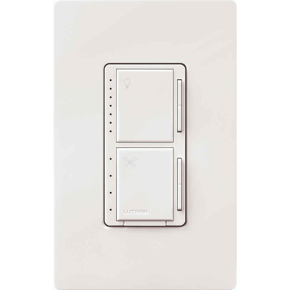 MACL-LFQH-WH Maestro Dual LED+ Dimmer and 4-Speed Fan Control, No Neutral Required, 1.5 Amp Fan, 75W LED Light, 120V, 1 Pole, White