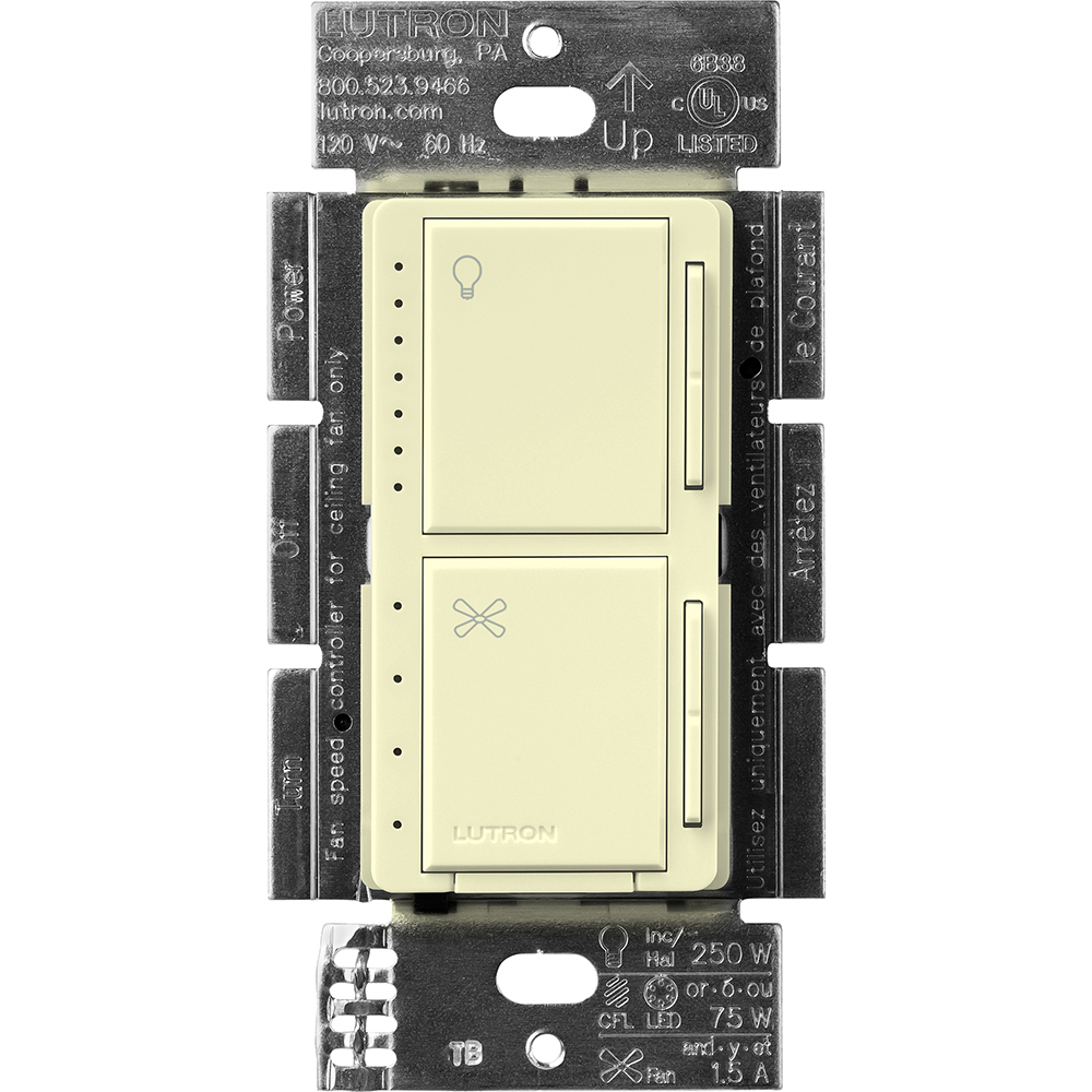 MACL-LFQ-AL Maestro Dual LED+ Dimmer and 4-Speed Fan Control, No Neutral Required, 1.5 Amp Fan, 75W LED Light, 120V, 1 Pole, Almond