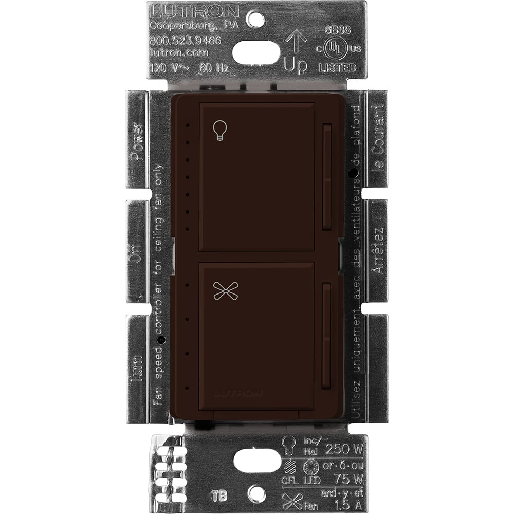 MACL-LFQ-BR Maestro Dual LED+ Dimmer and 4-Speed Fan Control, No Neutral Required, 1.5 Amp Fan, 75W LED Light, 120V, 1 Pole, Brown