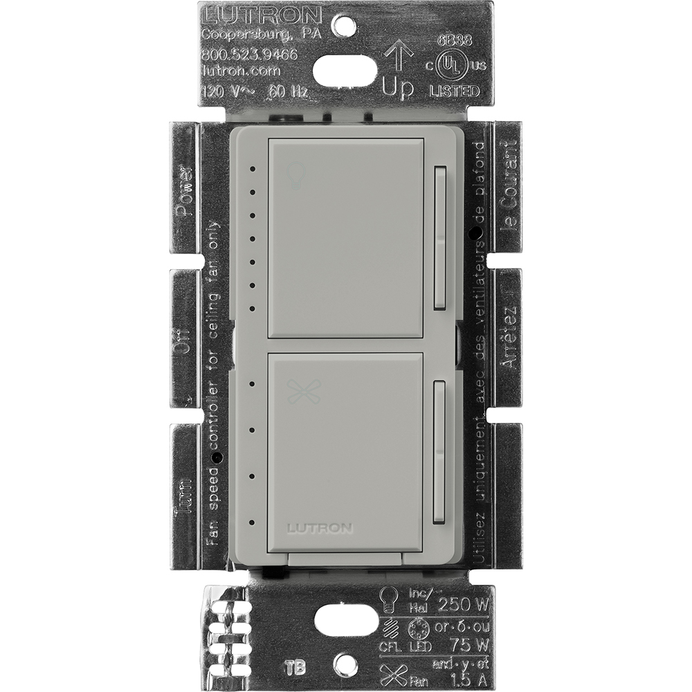 MACL-LFQ-GR Maestro Dual LED+ Dimmer and 4-Speed Fan Control, No Neutral Required, 1.5 Amp Fan, 75W LED Light, 120V, 1 Pole, Gray