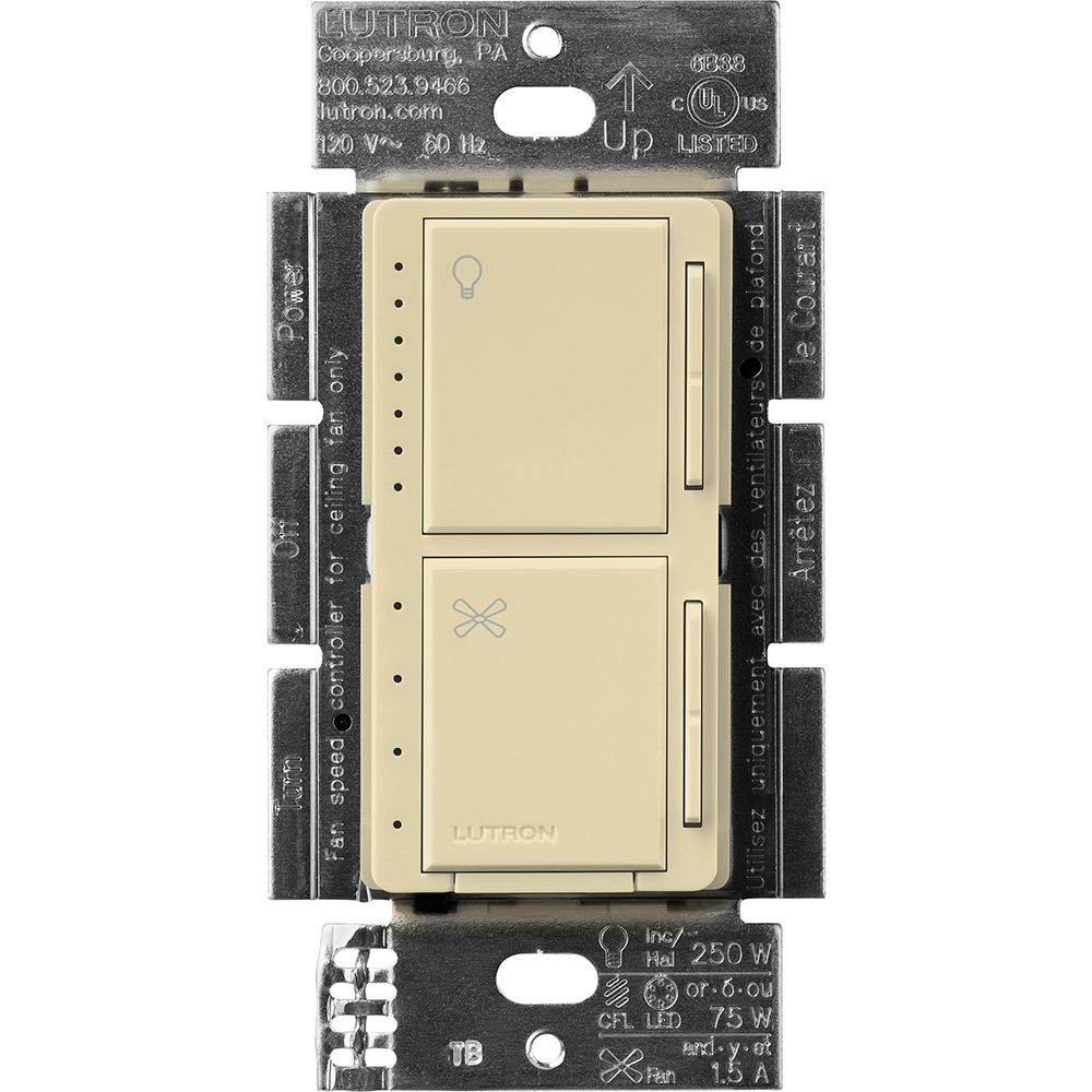 MACL-LFQ-IV Maestro Dual LED+ Dimmer and 4-Speed Fan Control, No Neutral Required, 1.5 Amp Fan, 75W LED Light, 120V, 1 Pole, Ivory