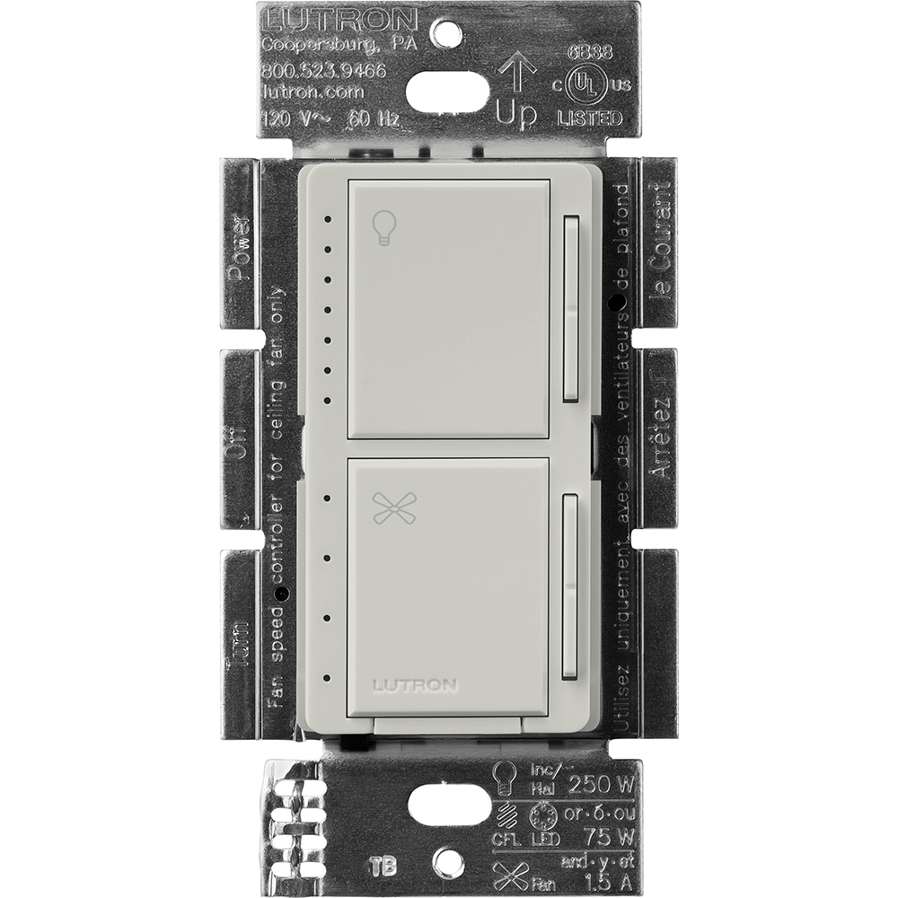 MACL-LFQ-PD Maestro Dual LED+ Dimmer and 4-Speed Fan Control, No Neutral Required, 1.5 Amp Fan, 75W LED Light, 120V, 1 Pole, Palladium