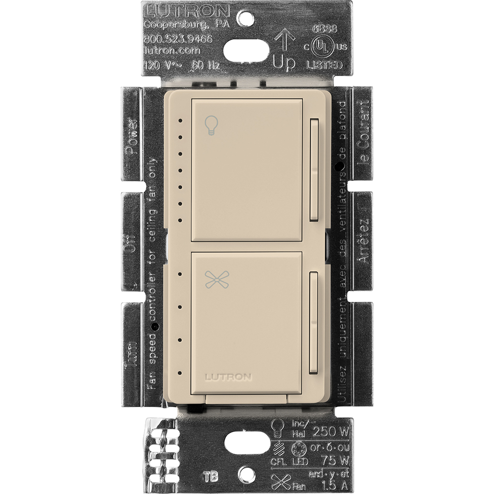 MACL-LFQ-TP Maestro Dual LED+ Dimmer and 4-Speed Fan Control, No Neutral Required, 1.5 Amp Fan, 75W LED Light, 120V, 1 Pole, Taupe