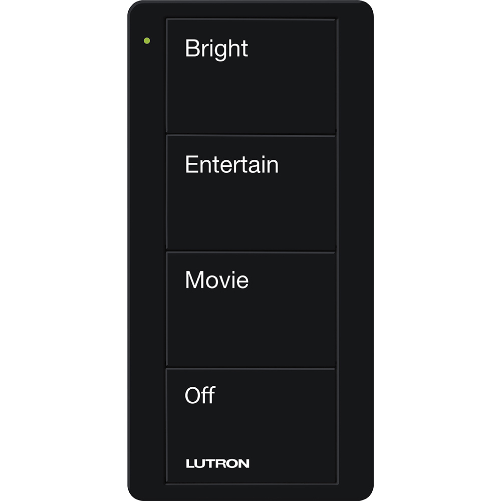 PJ2-4B-GBL-P01 4-Button Scene Keypad Pico Smart Remote with Family Room Text Engraving, Black