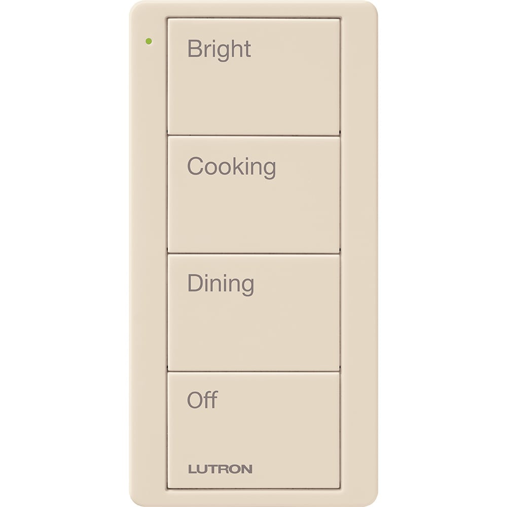PJ2-4B-GLA-P02 4-Button Scene Keypad Pico Smart Remote with Kitchen Text Engraving, Light Almond