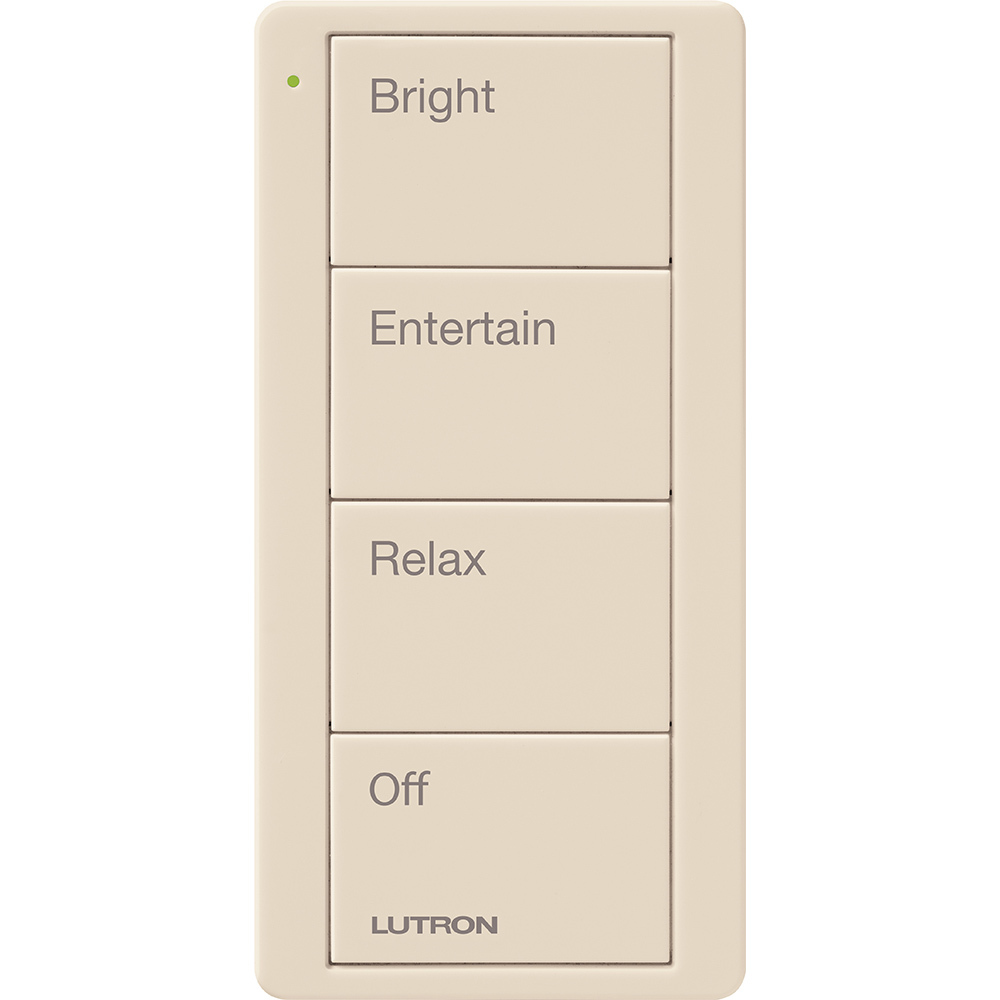 PJ2-4B-GLA-P03 4-Button Scene Keypad Pico Smart Remote with Any Room Text Engraving, Light Almond