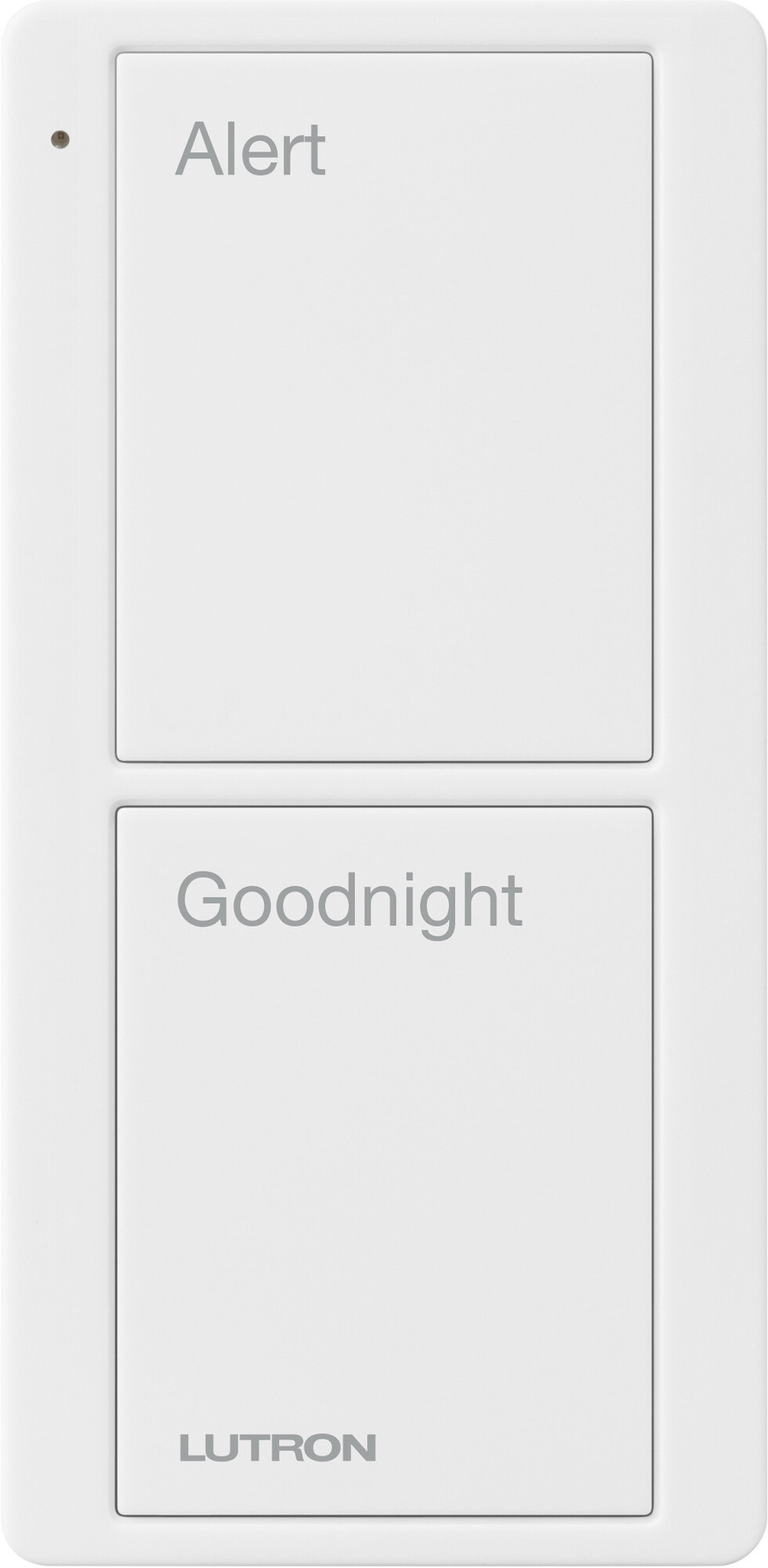 PJ2-2B-GWH-P02 2-Button Scene Pico Smart Remote with Pre-engraved Alert/Goodnight Text, White
