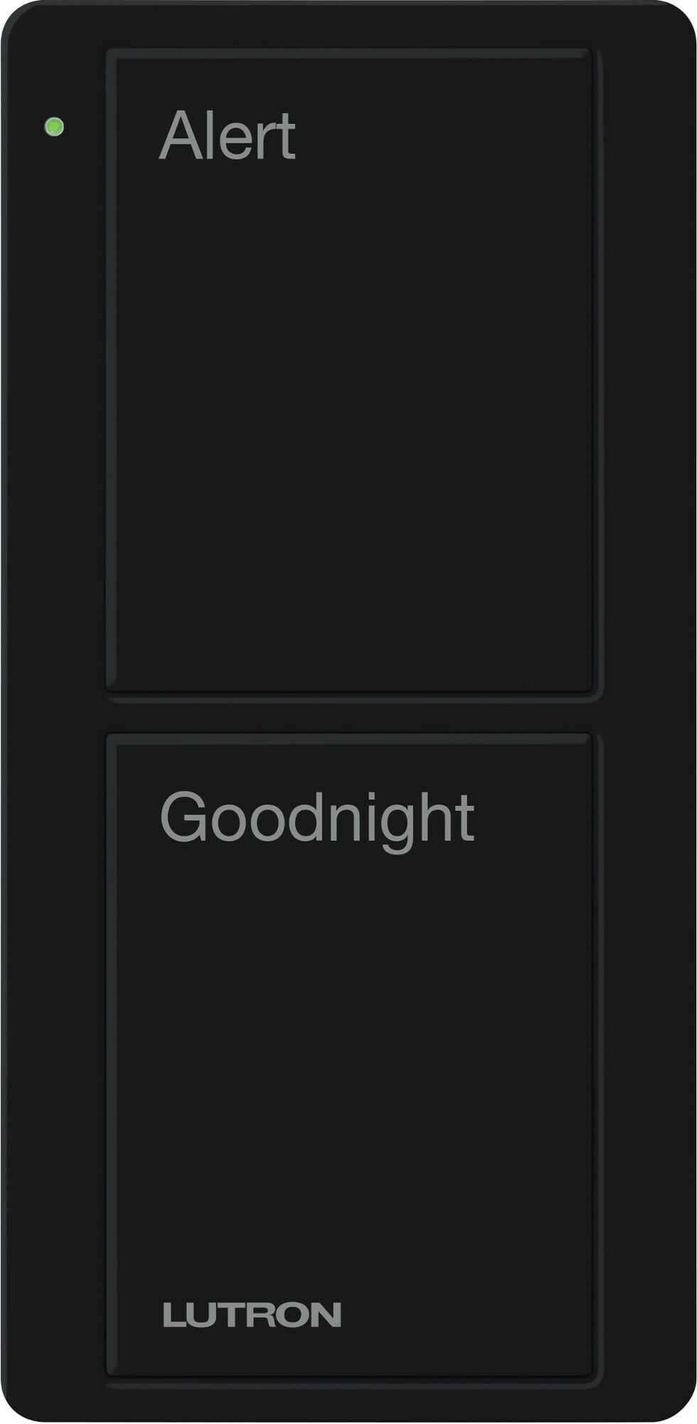 PJ2-2B-GBL-P02 2-Button Scene Pico Smart Remote with Pre-engraved Alert/Goodnight Text, Black