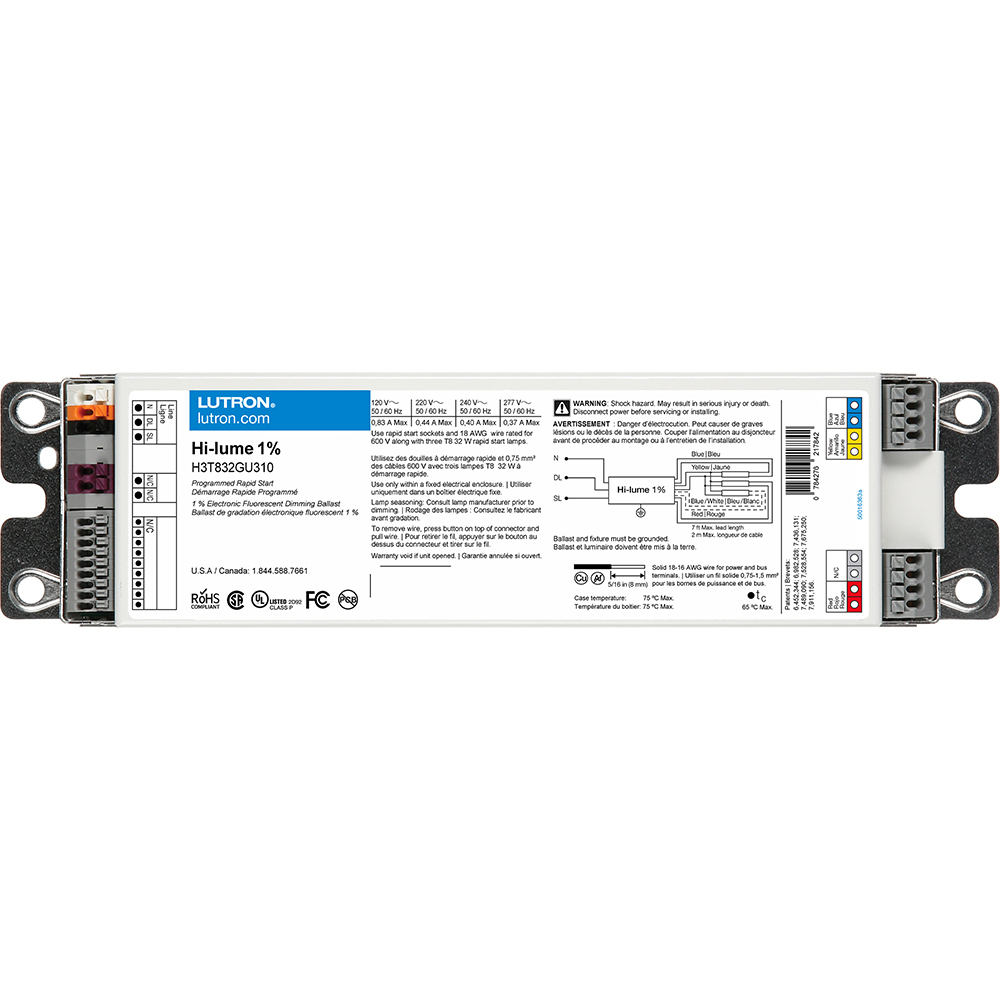H3T832GU310 Hi-Lume 3D Electronic Fluorescent Dimming Ballast, Programmed, High, T8 Linear and U-Bent, 3 Lamps, 50/60 Hz, 120/240/277V