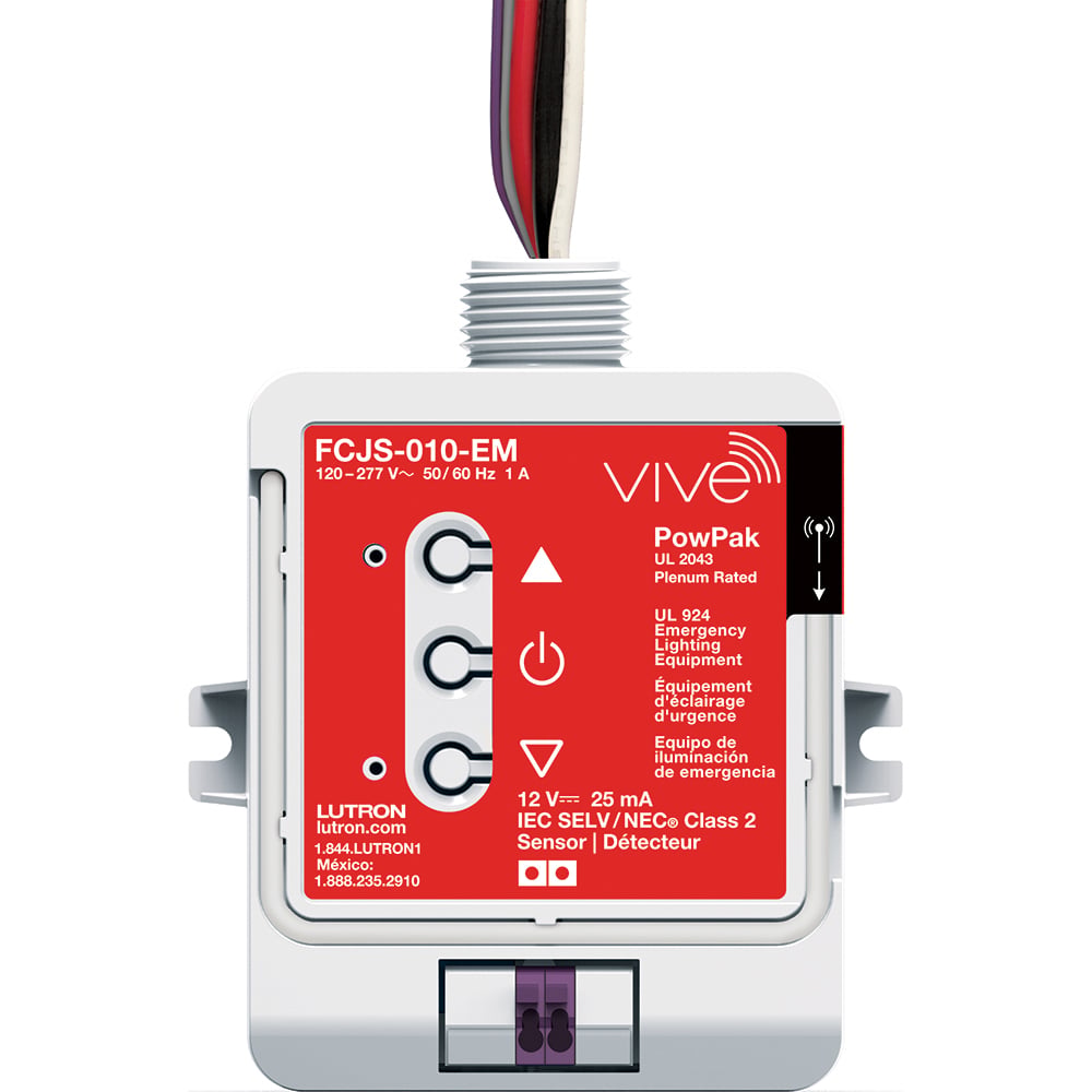 FCJS-010-EM Vive Emergency 0-10V PowPak Wireless Fixture Control Module, 1 Amp Switching, 6 mA sink/source, 120-277V