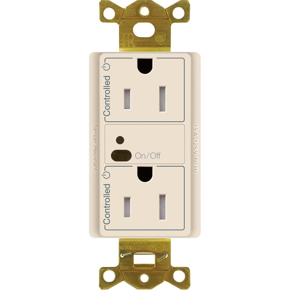 CAR2S-15-DTR-LA Vive RF Wireless Receptacle, 15 Amp Dual Switching Duplex, Decorator-Style Outlet, Gloss, Light Almond