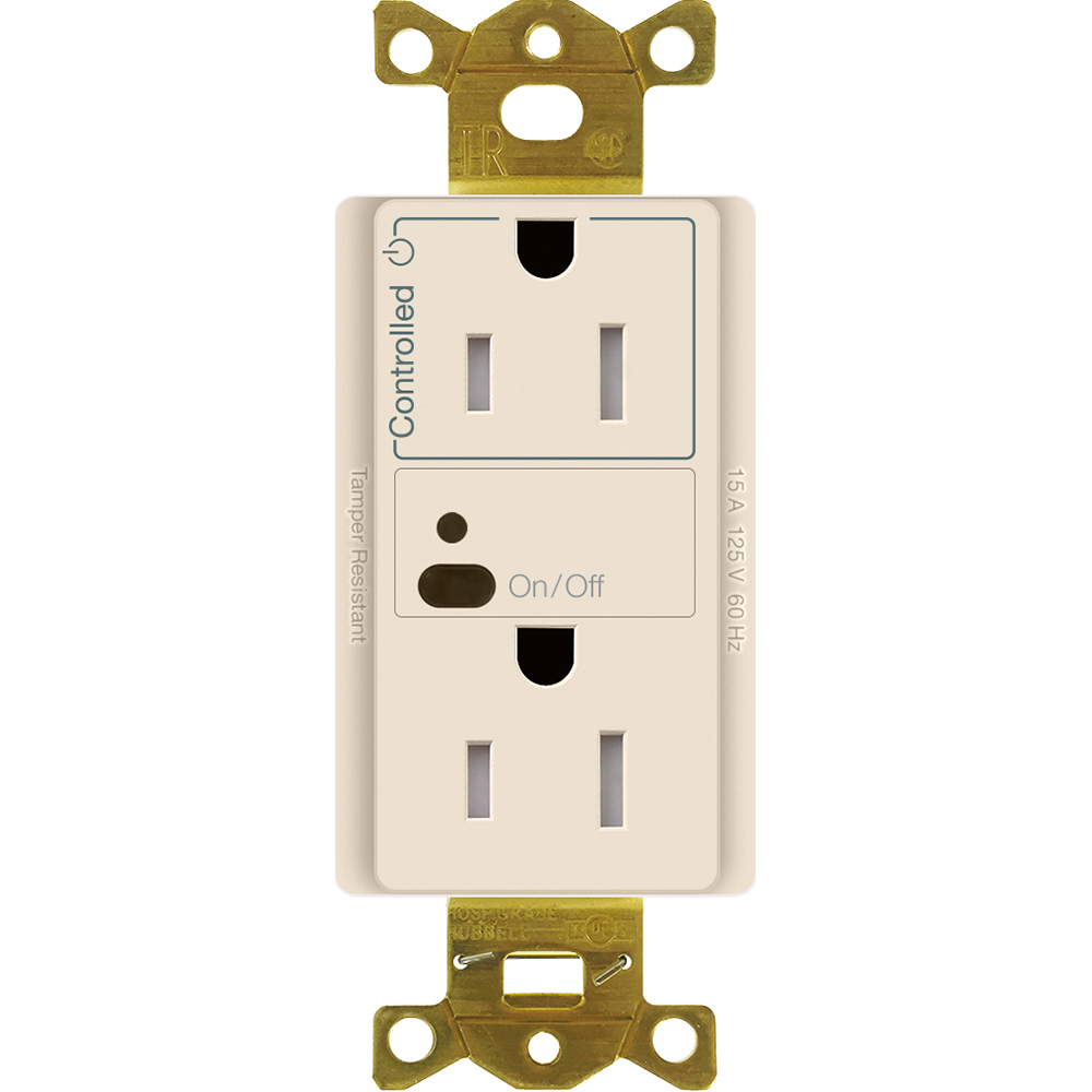 CAR2S-15-STR-LA Vive RF Wireless Receptacle, 15 Amp Split Half-Switching Duplex, Decorator-Style Outlet, Gloss, Light Almond